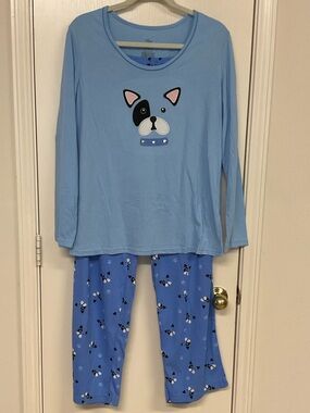 Secret Treasures Light Blue Dog Face Pajama Set